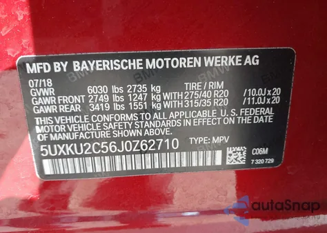 2018 BMW X6 xDrive35I z USA, uszkodzony, nr VIN 5UXKU2C56J0Z62710